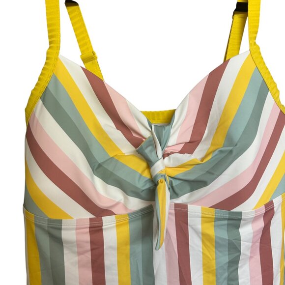Addition Elle Multicolor Stripe Padded Tankini Top Plus Size 1X - Picture 2 of 5